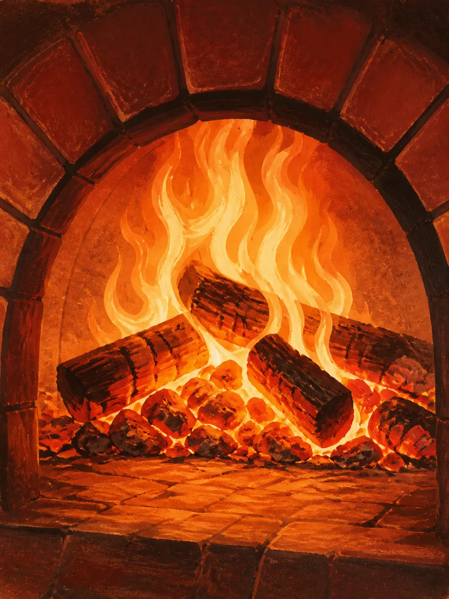 Illustrated wood-fired oven